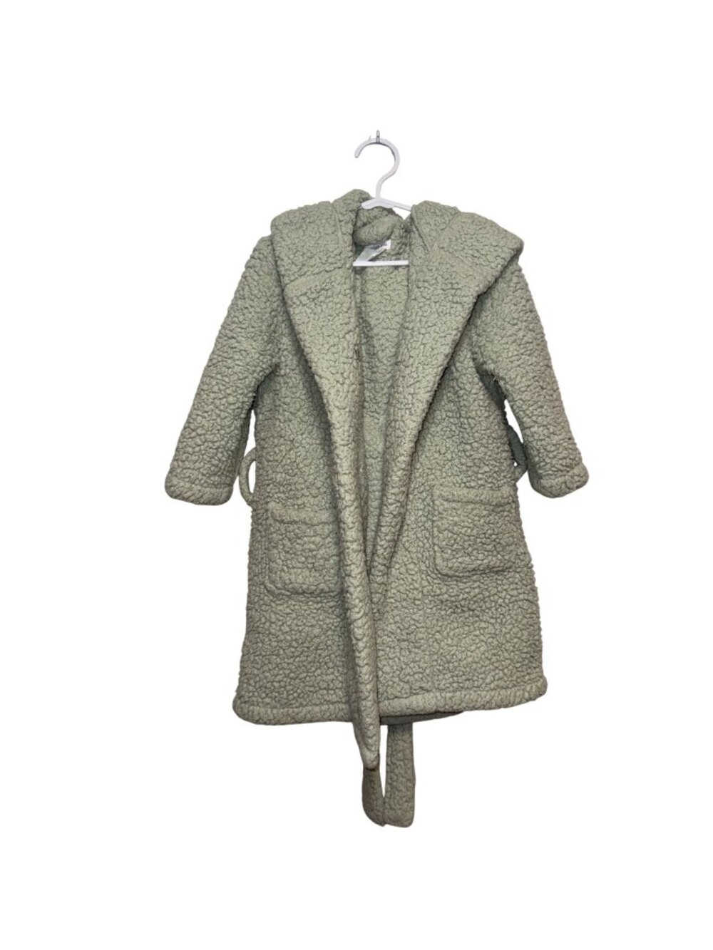 Pottery Barn Kids Hooded Robe 2T-3T Green Belt & Pockets Cozy Fleece Toddler